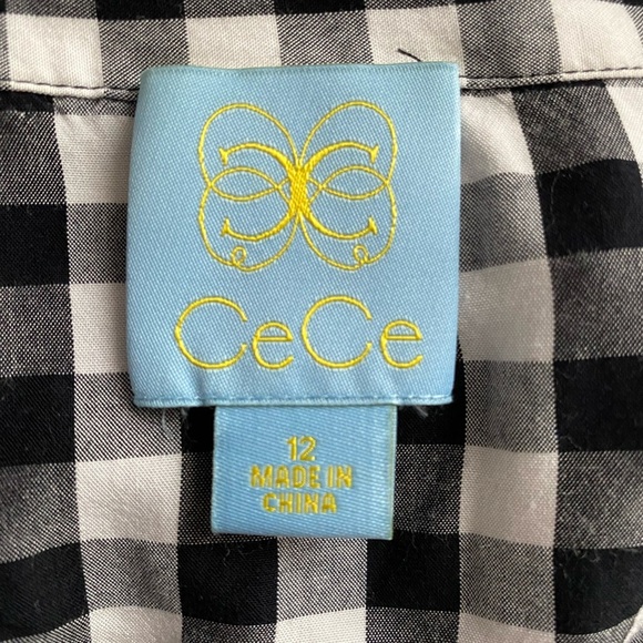 Cece Women's Black & White Gingham Short Sleeve Button Front Shirt Dress Size 12 - Picture 8 of 10